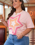 Plus Size Star Eyelet Knit Patchwork T-Shirt