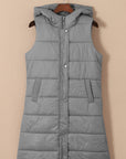 Solid Quilted Long Hooded Vest Coat