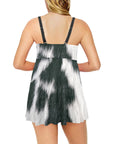 Black White Cow Hide Print Swim Dress & Shorts Set