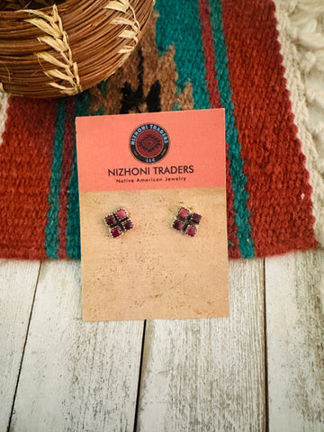 Navajo Sterling Silver & Purple Spiny Cluster Stud Earrings