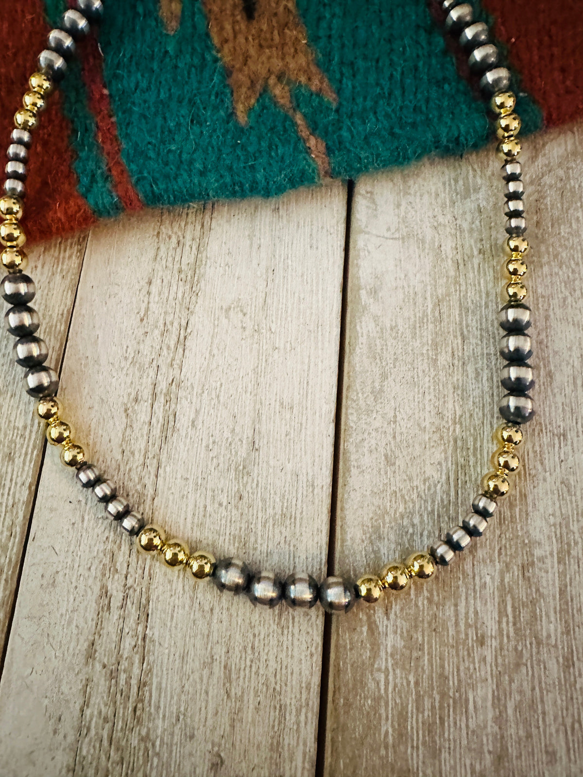 Navajo Sterling Silver & Gold Beaded 16” Necklace - Everest Ranch