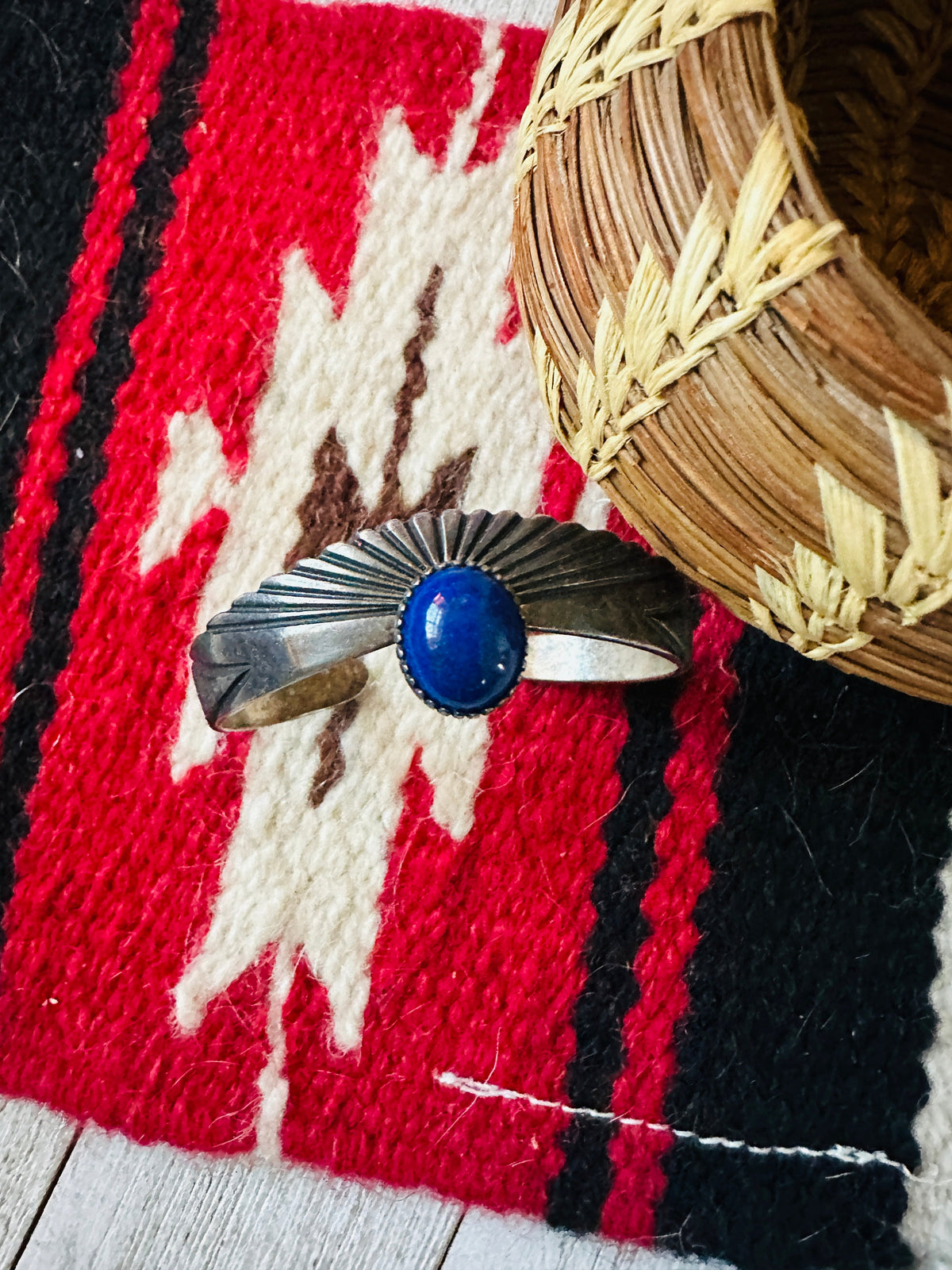 Old Pawn Navajo Sterling Silver & Lapis Cuff Bracelet