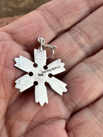 Handmade Sterling Silver and Coral CHRISTMAS SNOWFLAKE Charm