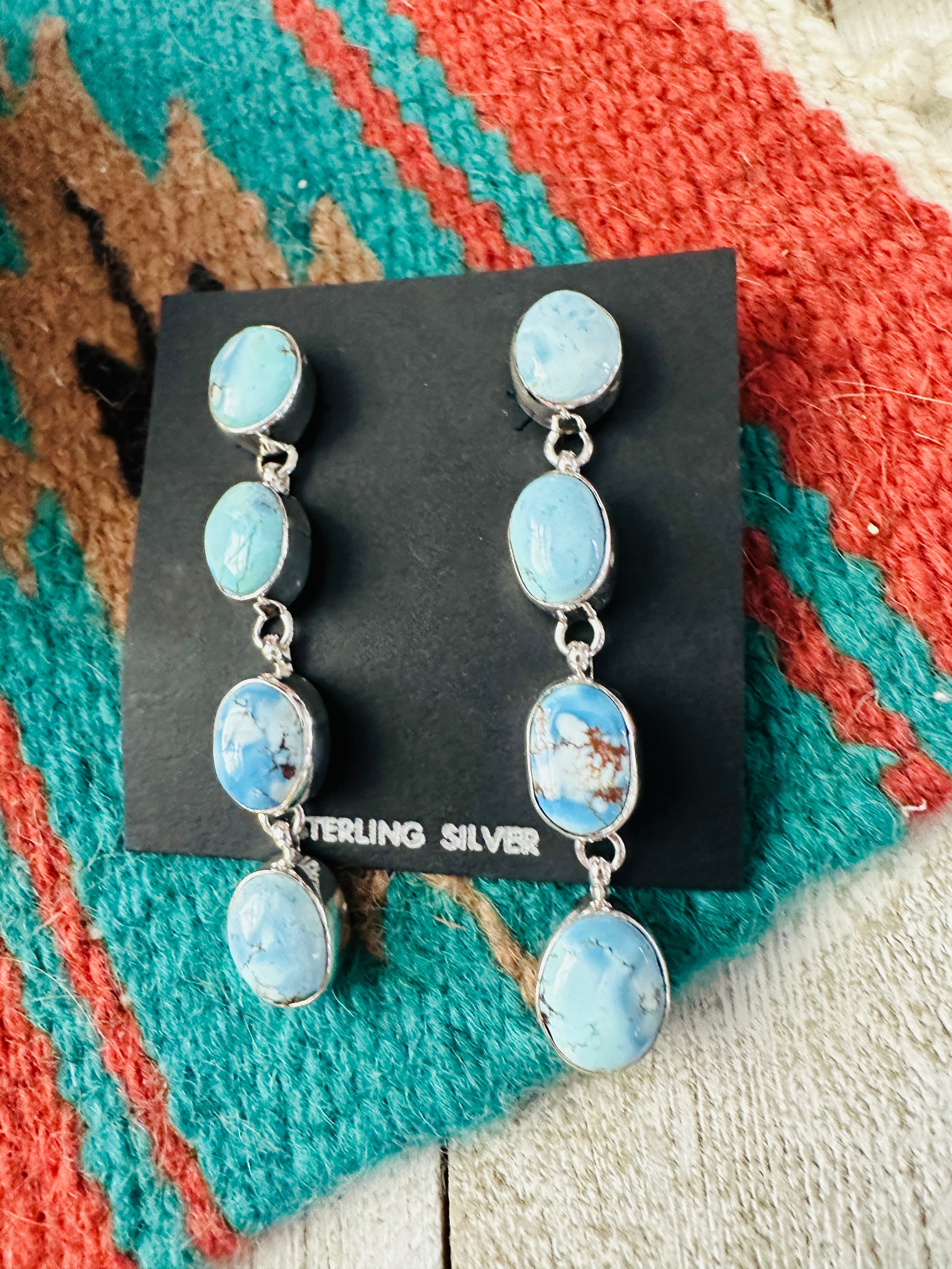 Navajo Golden Hills Turquoise & Sterling Silver Dangle Earrings