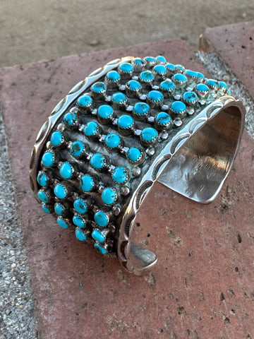 Estate Collection Old Pawn Navajo Sterling Silver & Turquoise Snake Eye Cuff Bracelet
