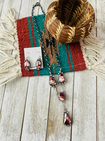 Navajo Rose Dahlia & Sterling Silver Necklace and Earring Set