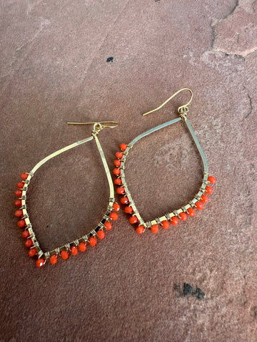 "Elegant Coral Beaded Earrings | 14K Gold Plated | Peach Sunset"