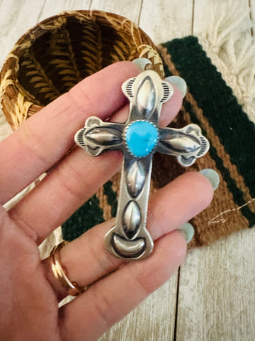 Navajo Sterling Silver & Turquoise Cross Pendant