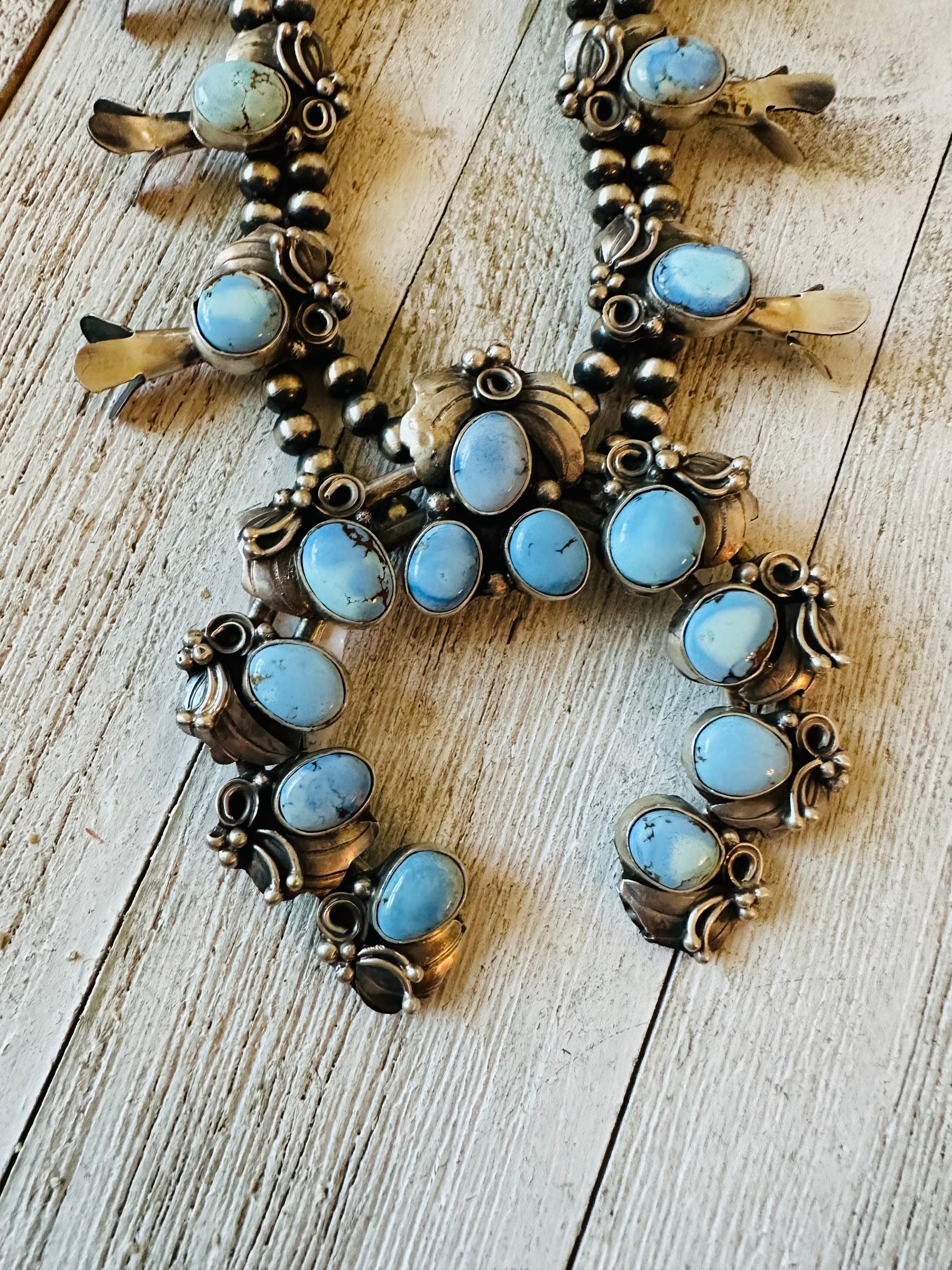 Navajo Golden Hills Turquoise Squash Blossom Necklace Set