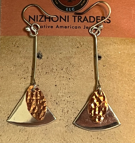 SCOURED COPPER & SILVER SHAPES DROP EARRING