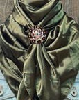 35X35" Solid Olive Wild Rag / Scarf WRS28 - Crystal Concho Wild Rag Slides - Assorted