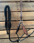 Black Flower Power Tooled Lariat & Leather Combo Halter