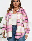 Plaid Button-Up Long Sleeve Pocketed Shacket