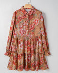 Floral Half-Button Long Sleeve Ruffle Mini Dress