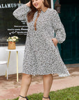 Plus Size Leopard Half-Button Collared Puff Sleeve Dress
