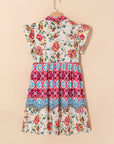 Floral Ruffle Flutter Sleeve Buttoned Mini Dress