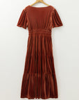 Velvet Shirred Waist Tiered Maxi Dress