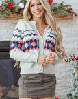 Stripe Geometric Button-Up Sweater Cardigan