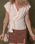 Wrap V-Neck Ruched Peplum Blouse