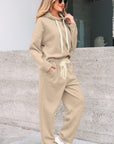 Solid Corduroy Lace Hoodie and Pants Set