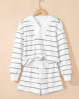 Stripe Zip-Up Drop Shoulder Pullover and Short Set