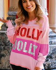 Christmas HOLLY JOLLY Sequin Colorblock Crewneck Sweater