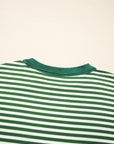 Green Stripe Exposed Seam Patchwork Plus Size Thermal Top