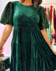 Velvet Sequin Puff Sleeve Tiered Mini Dress