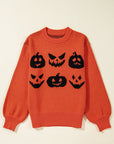 Halloween Pumpkin Face Drop Shoulder Sweater