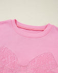 Bow Lace Embroidered Reverse Seam Sweatshirt
