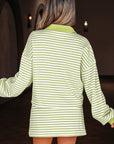 Stripe Collared V-Neck Pullover and Skort Set