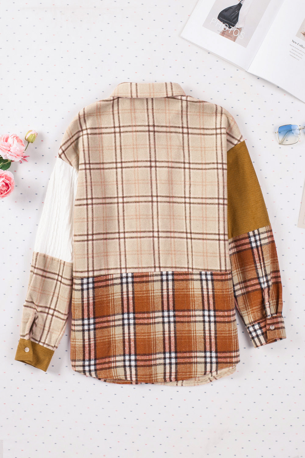 Plaid Colorblock Patchwork Chest Pocket Shirt Jacket