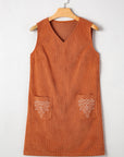 Molly Corduroy Western Embroidered Patched Pocket Mini Dress