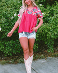 Zayla Embroidered Tassel Tie V Neck Blouse
