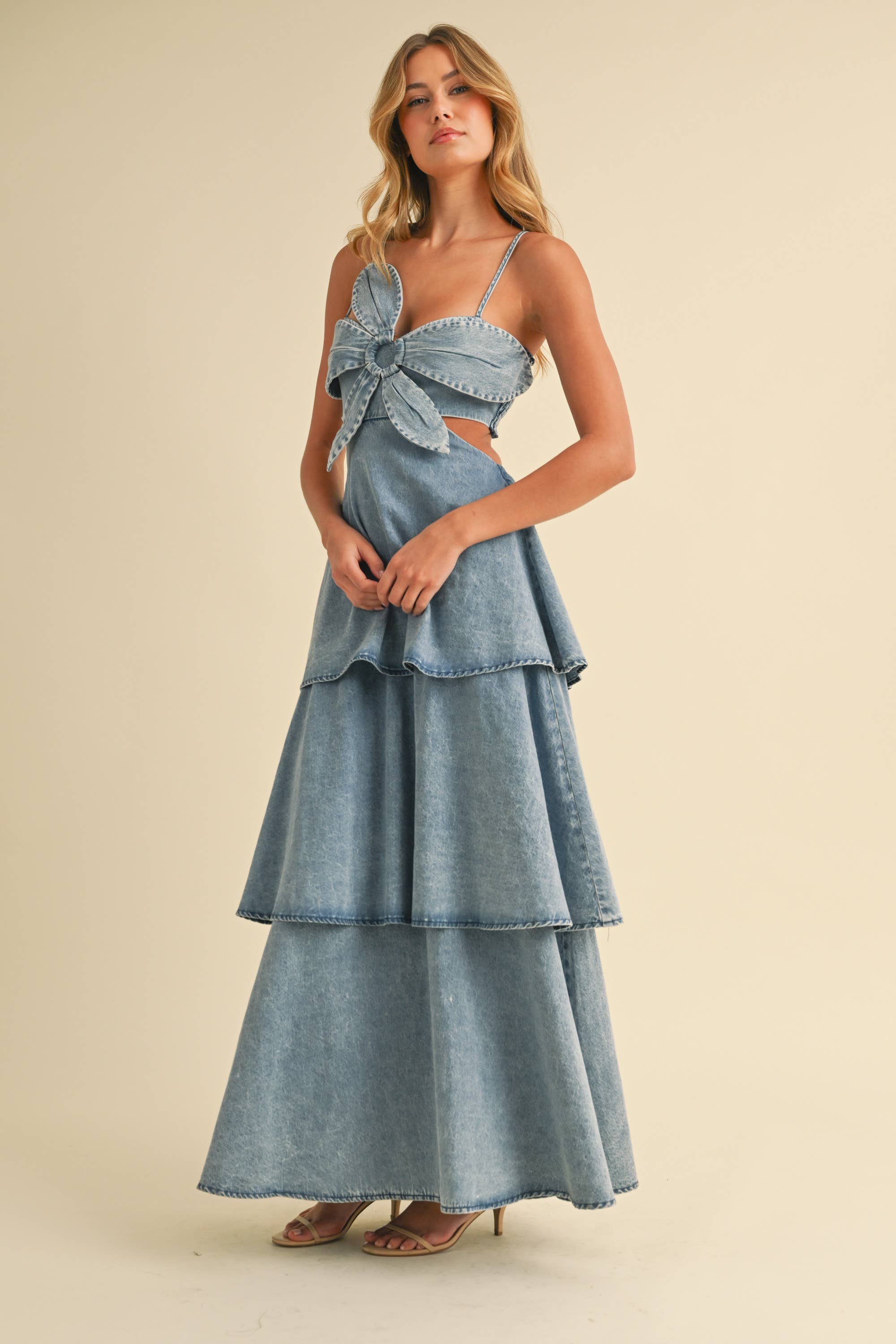 DENIM FLOWER MAXI DRESS
