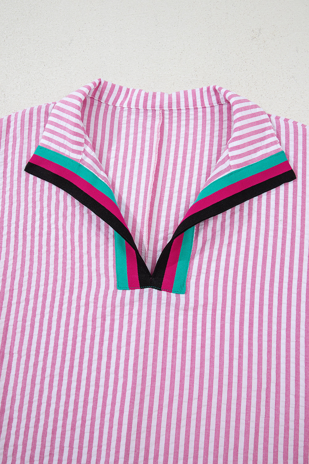 Stripe Contrast Split Neck Blouse