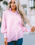 Stripe Smocked Long Sleeve Button-Up Shirt