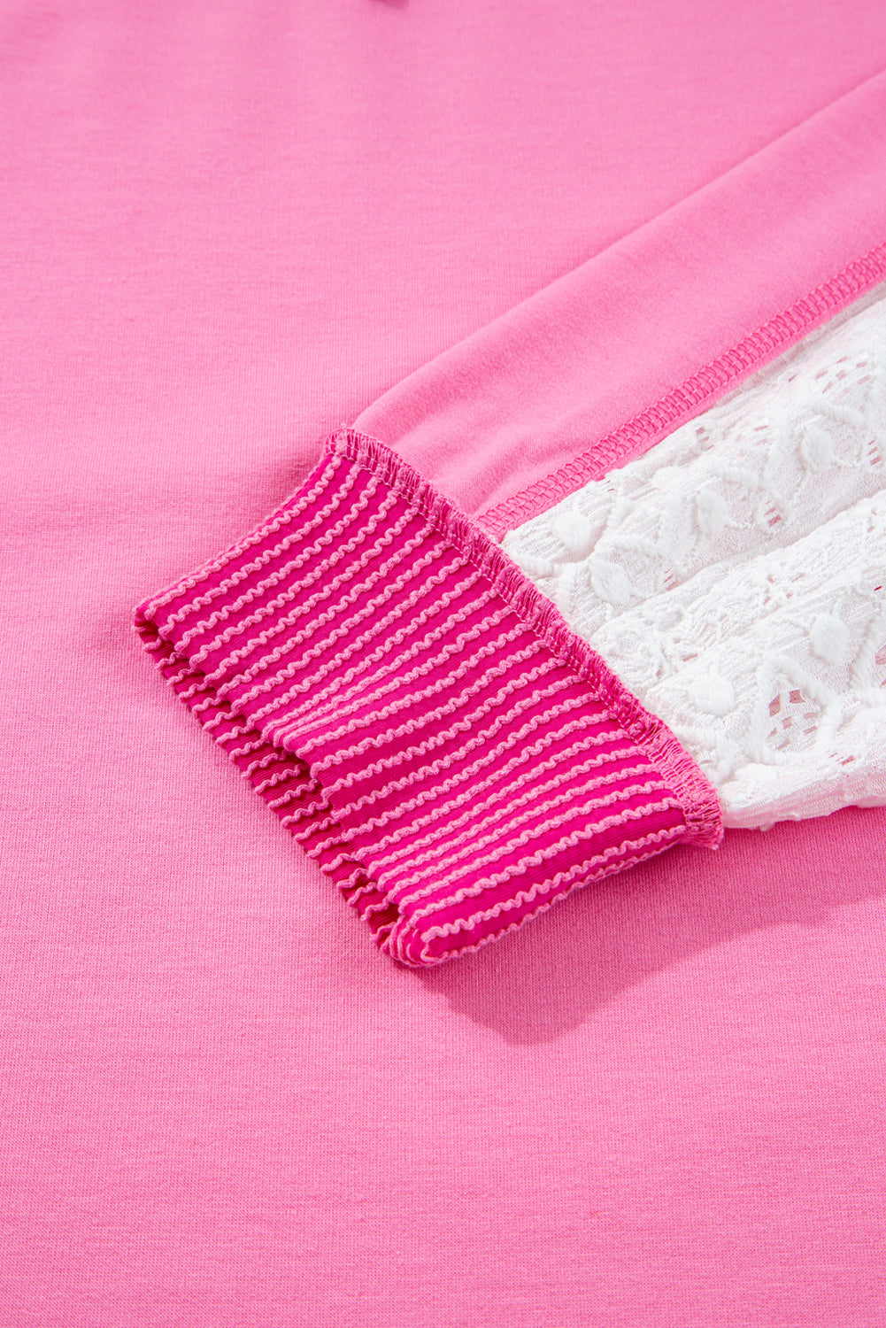 Bonbon Lace Striped Patchwork Long Sleeve Corded V Neck Plus Size Top