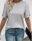 Alma Ribbed Splicing Sleeve Round Neck Top