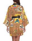 Vintage Cowgirl Collage Kimono Satin Robe
