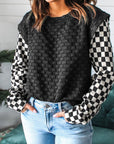 Checker Textured Patchwork Long Sleeve Top