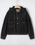Denim Chest Pocket Drop Shoulder Hooded Jacket