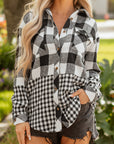 Plaid Patchwork Drawstring Hooded Shacket
