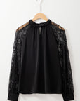 Lace Patchwork Sleeve Keyhole Neckline Blouse