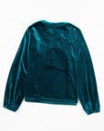 Velvet Lantern Sleeve Beaded V-Neck Blouse