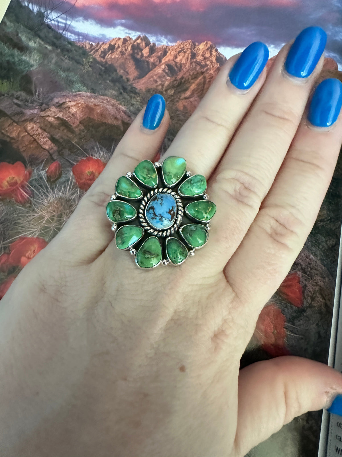 Handmade Sonoran Mountain Golden Hills Turquoise & Sterling Adjustable Ring