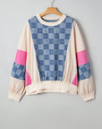 Chelsea Oversized Checkered Denim Casual Sweatshirt