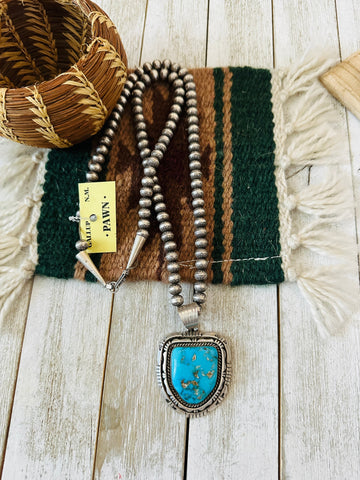 Vintage Navajo Pearl & Turquoise Necklace-Unique Sterling Silver Jewelry