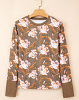 Floral Waffle Textured Long Sleeve Top