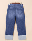 Jacy Cuffs Distressed Straight High Waist Jeans